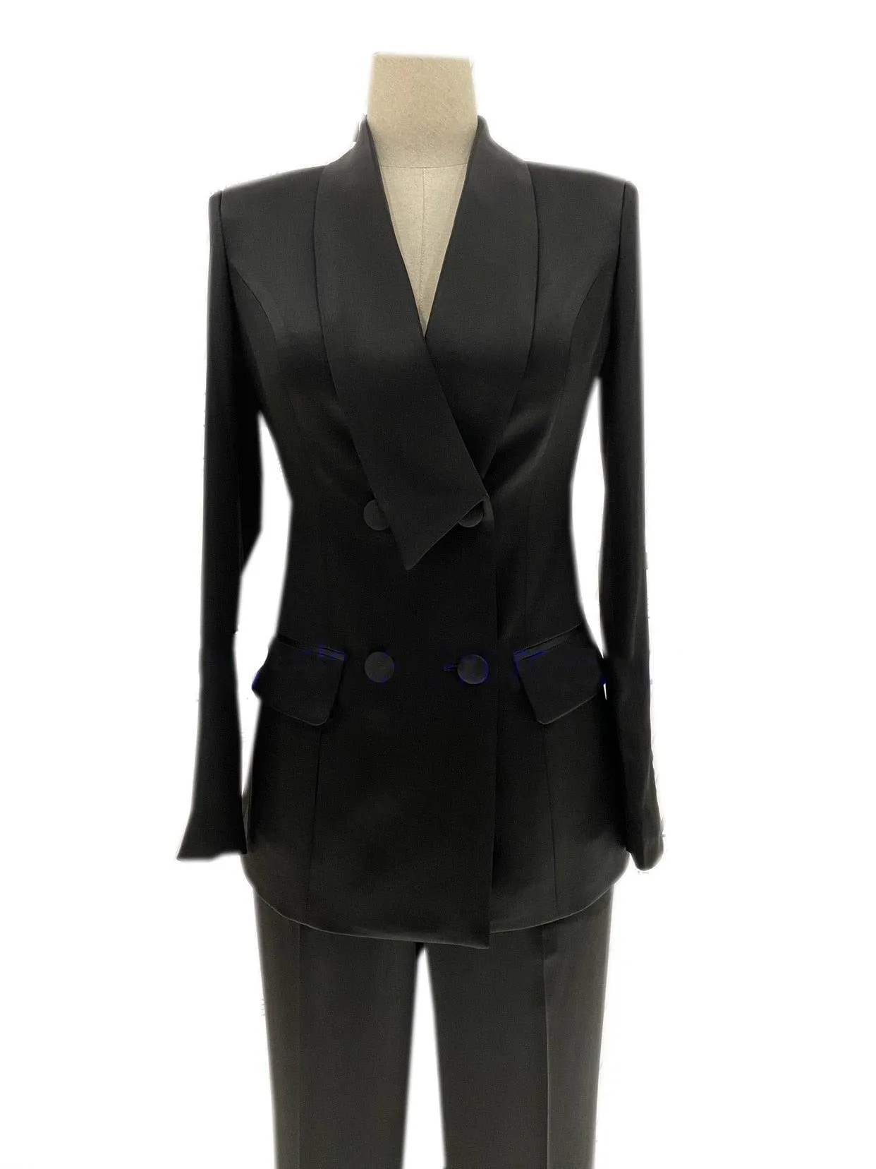 Satin Wide-Leg Double Breasted Pantsuit - Women Trouser Suits - Trouser Suit