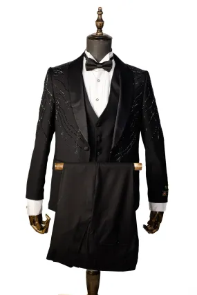 Senzo Rivolli Black Tuxedo with Rhinestone Patterns