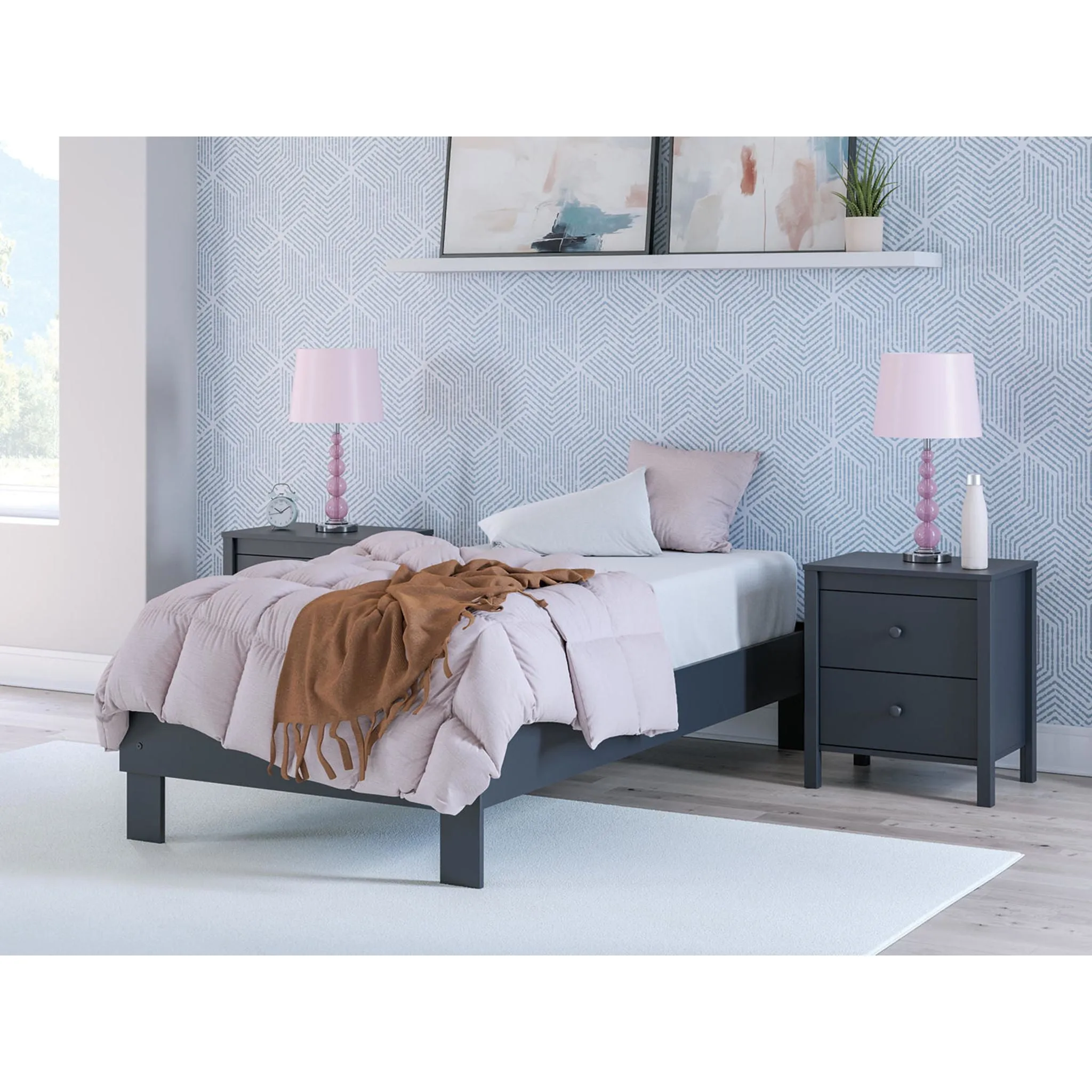 Simmenfort Platform Bed - Navy Blue