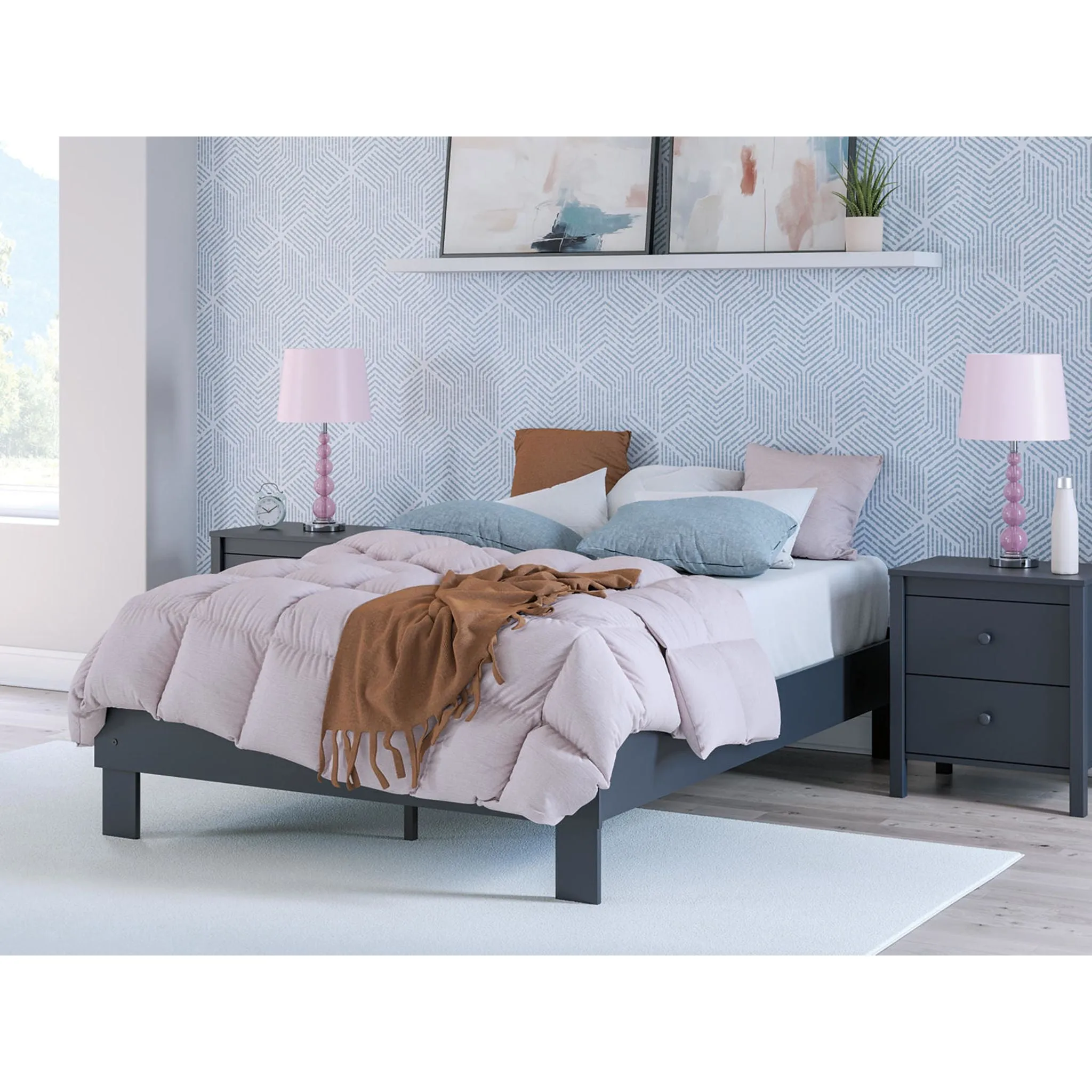 Simmenfort Platform Bed - Navy Blue