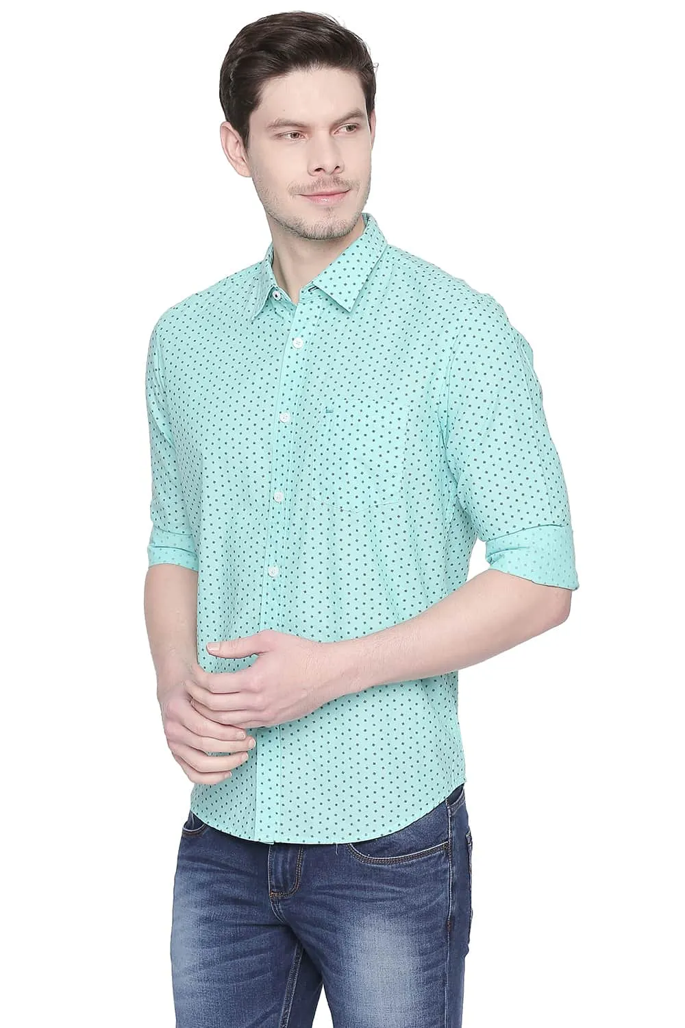 Slim Fit Chambray Printed Shirt