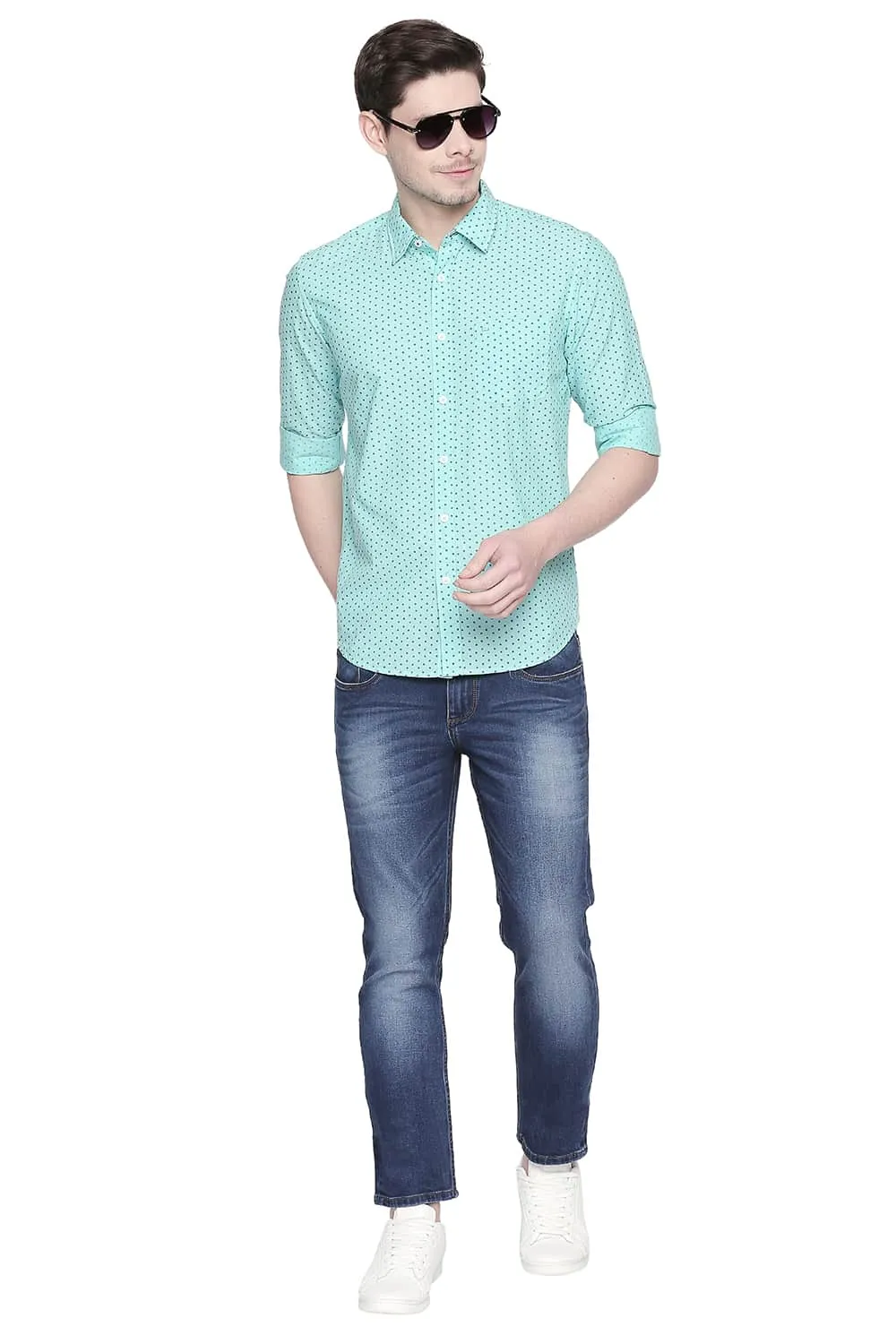 Slim Fit Chambray Printed Shirt