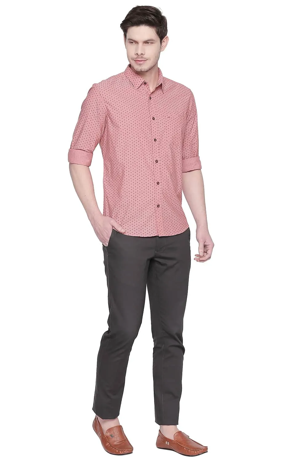 Slim Fit Chambray Printed Shirt