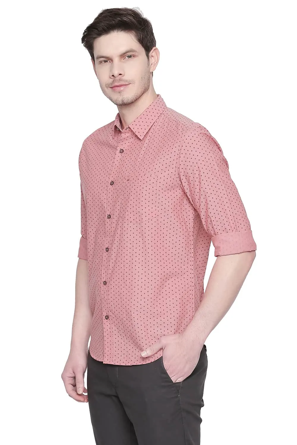 Slim Fit Chambray Printed Shirt