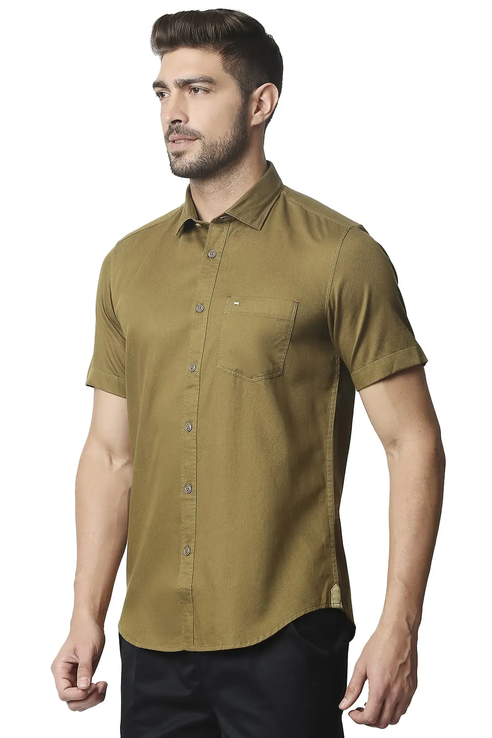 Slim Fit Herringbone Halfsleeves Shirt