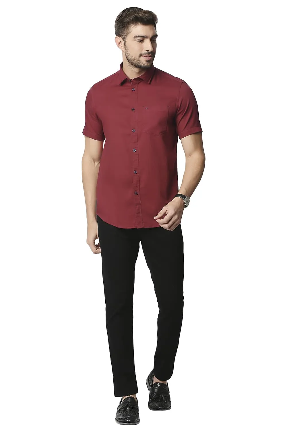 Slim Fit Herringbone Halfsleeves Shirt