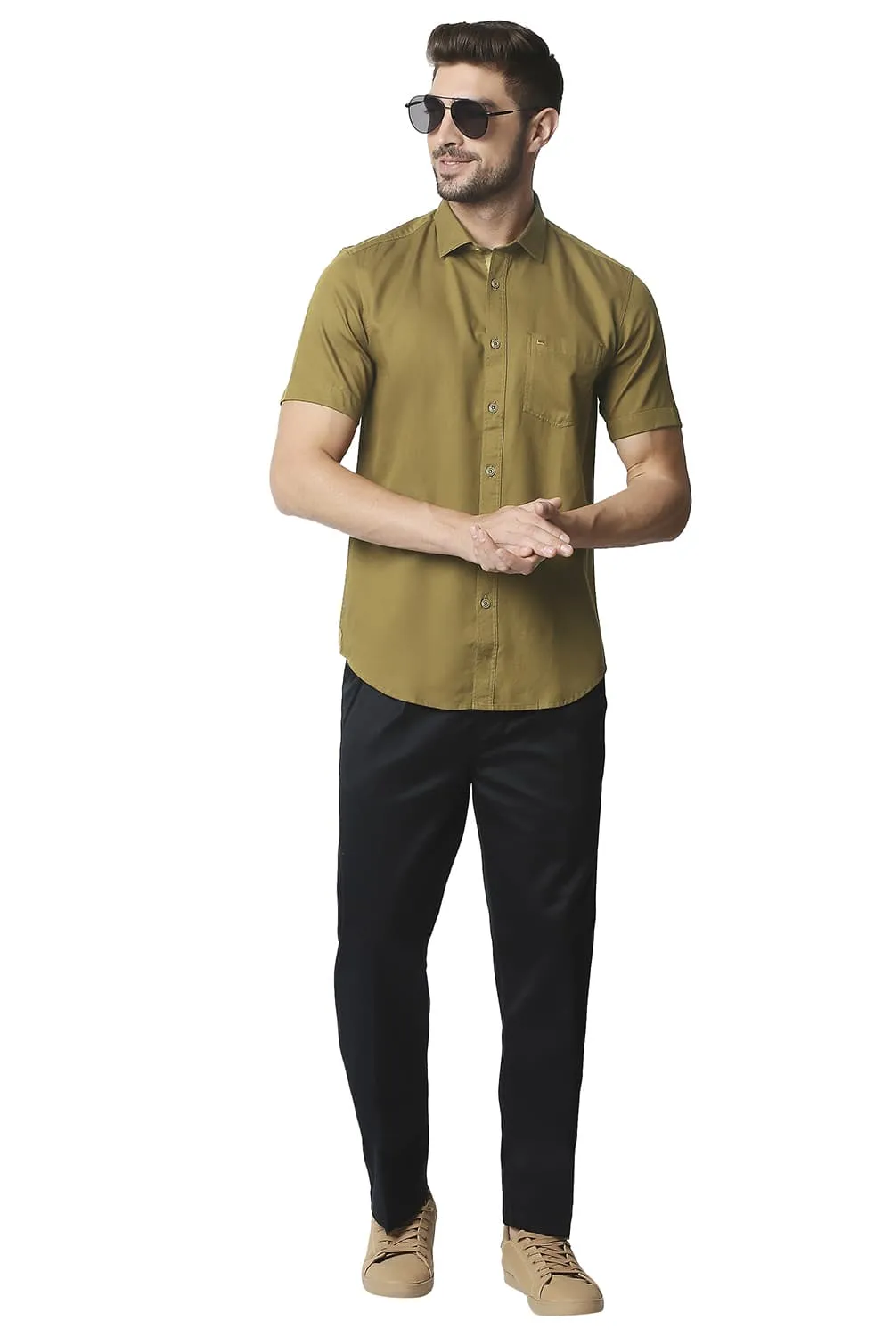 Slim Fit Herringbone Halfsleeves Shirt