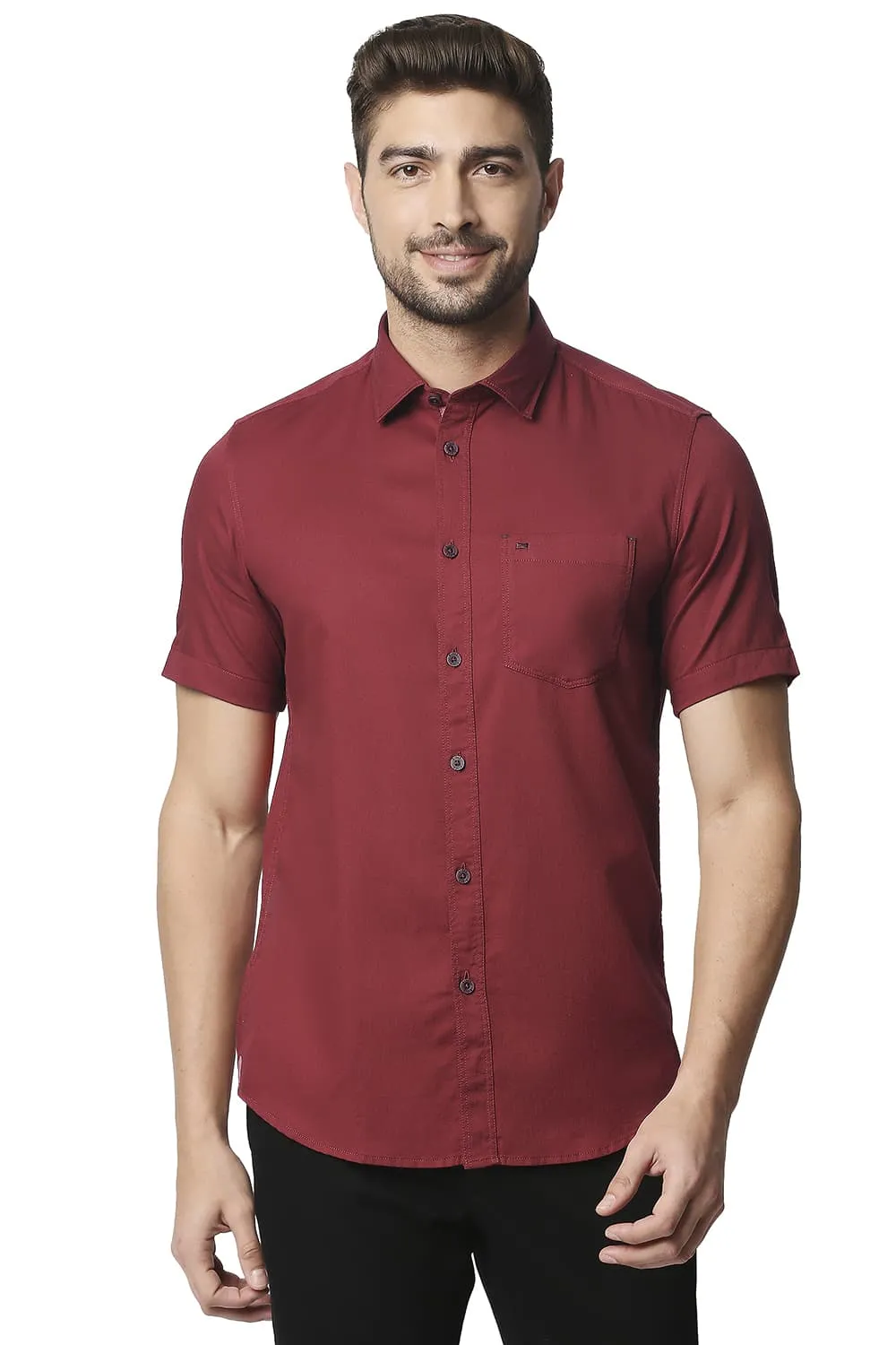 Slim Fit Herringbone Halfsleeves Shirt