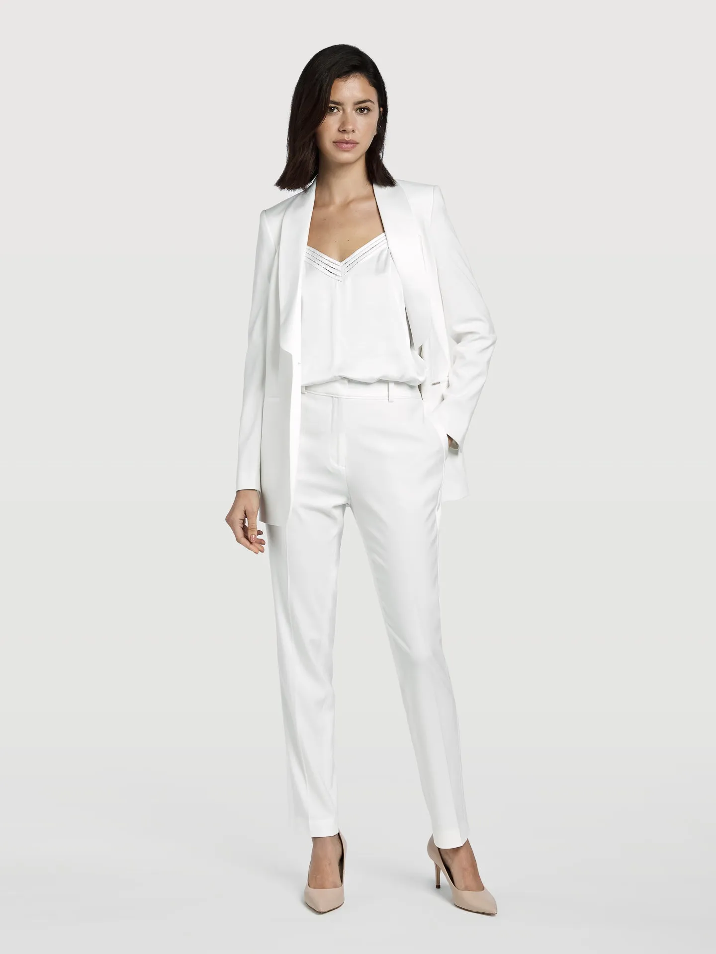 Slim Fit White Tuxedo Trousers