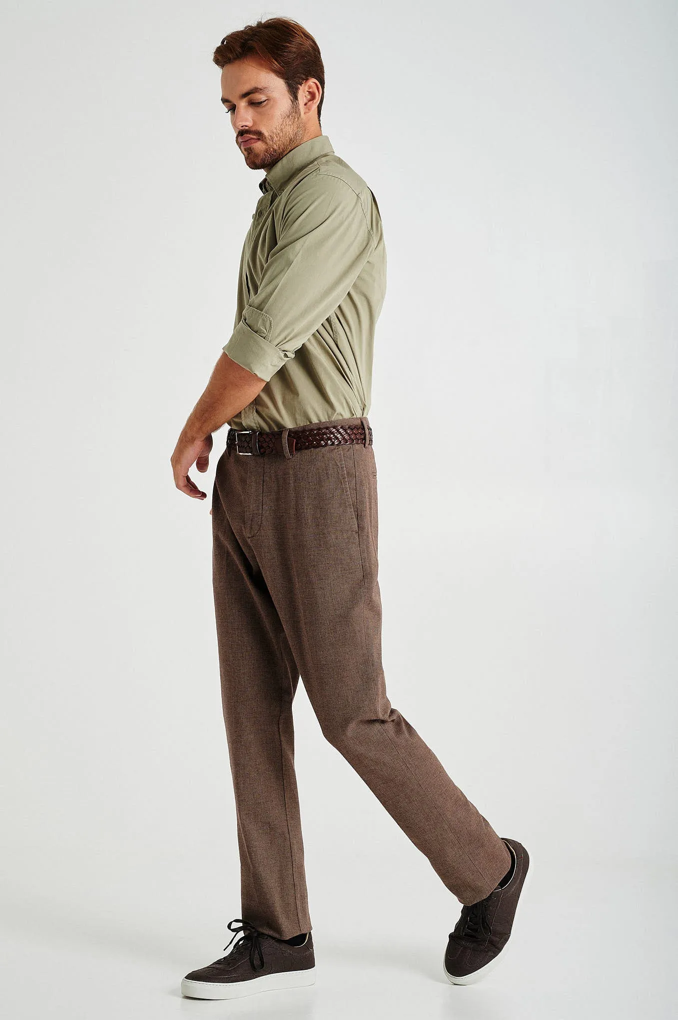 Slim fit windowpane check BCI cotton chino trousers