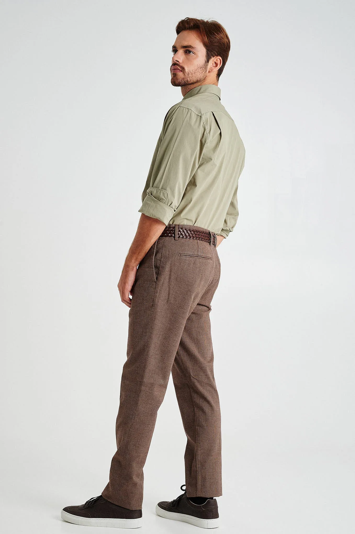 Slim fit windowpane check BCI cotton chino trousers