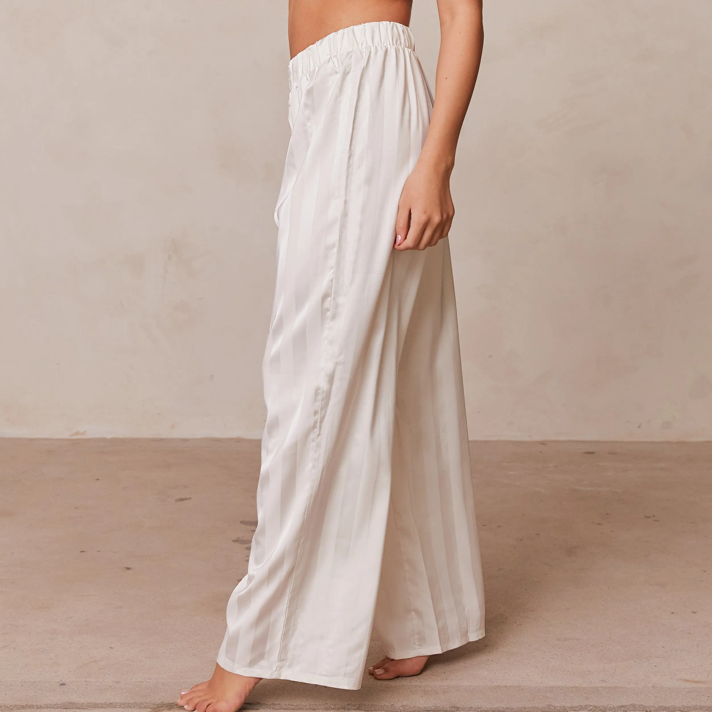 Striped Satin Pajama Trousers - Pearl