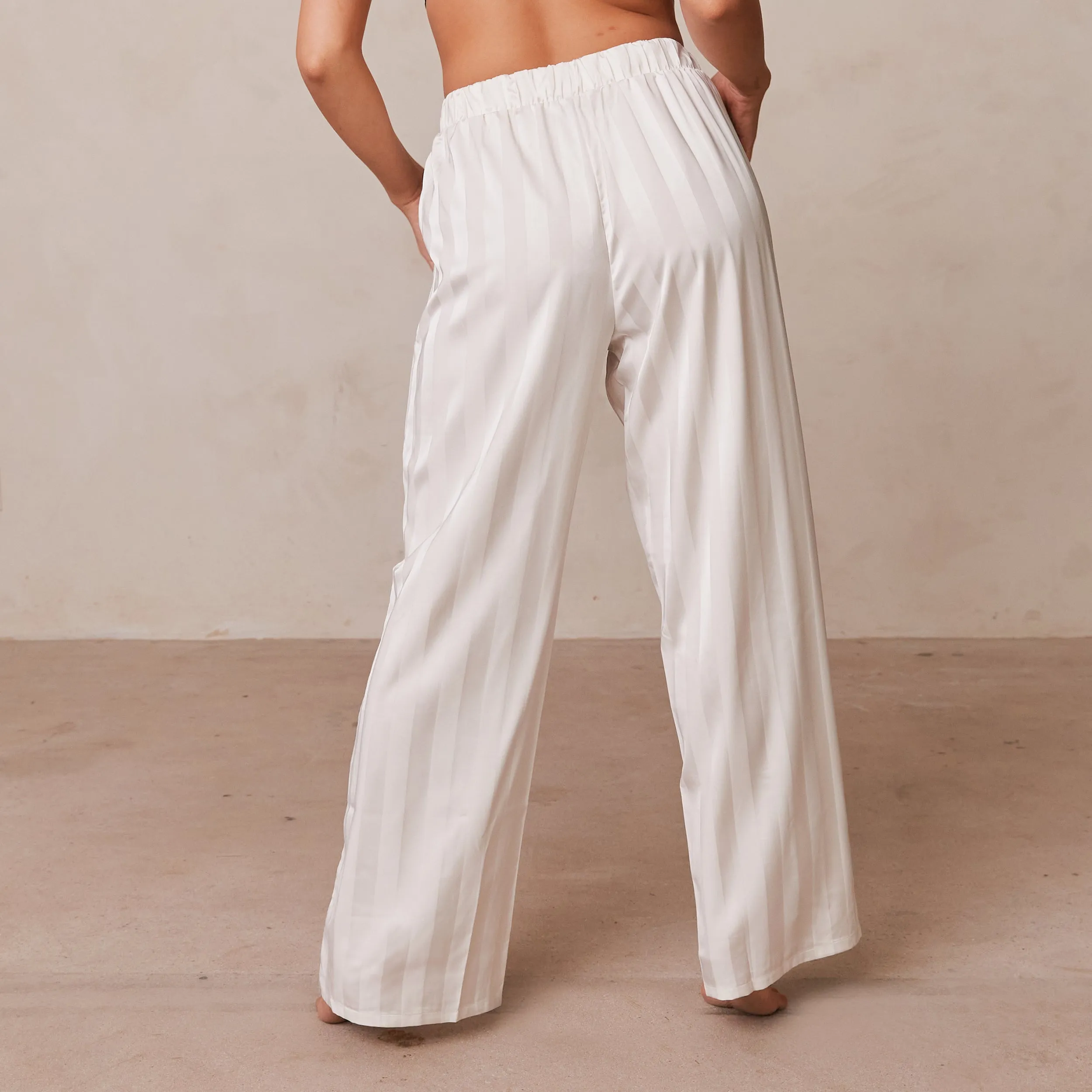 Striped Satin Pajama Trousers - Pearl