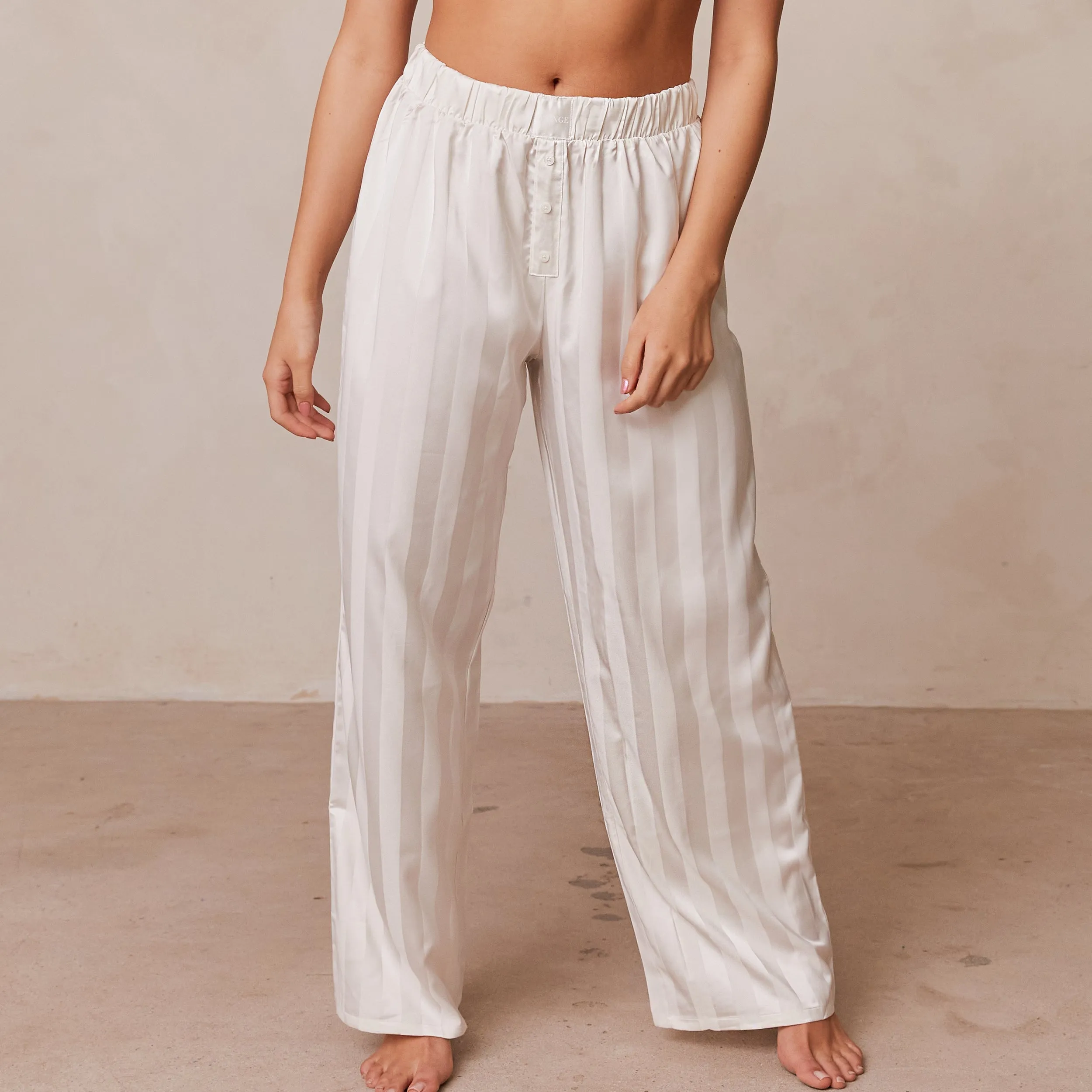 Striped Satin Pajama Trousers - Pearl