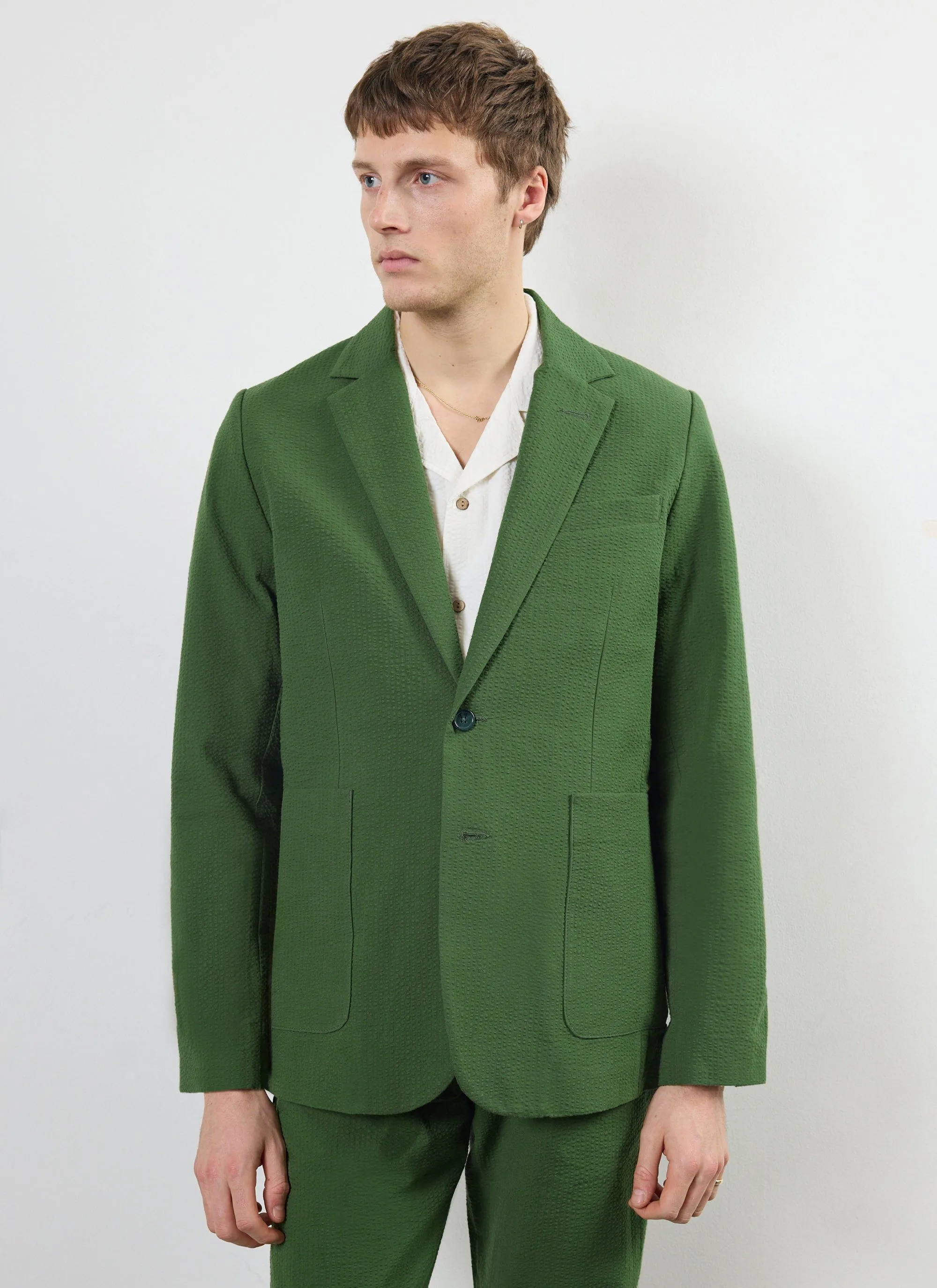 Tailored Seersucker Blazer | Forest