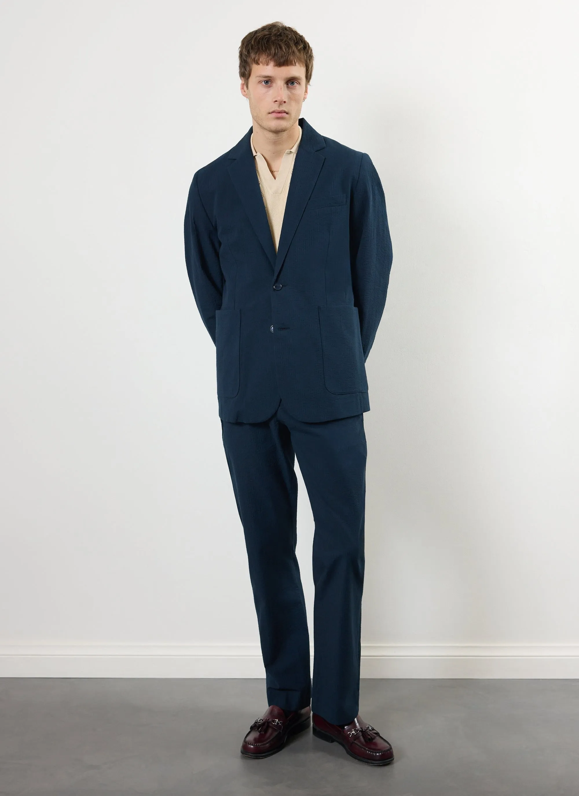 Tailored Seersucker Blazer | Navy