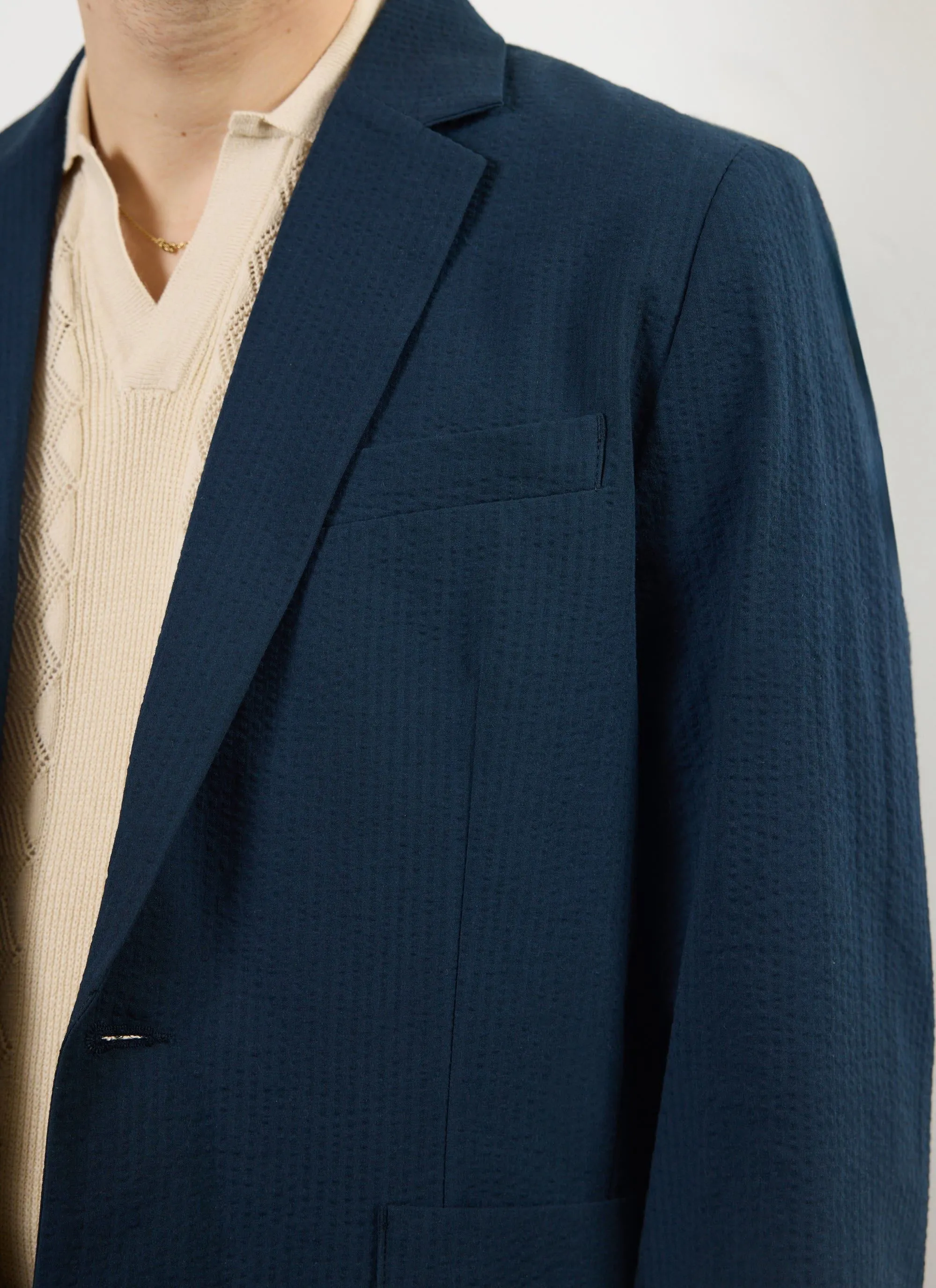 Tailored Seersucker Blazer | Navy