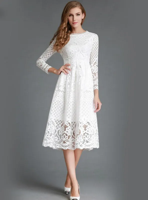 TastyHottie - Hollow Out Elegant White Lace Elegant Party Dress