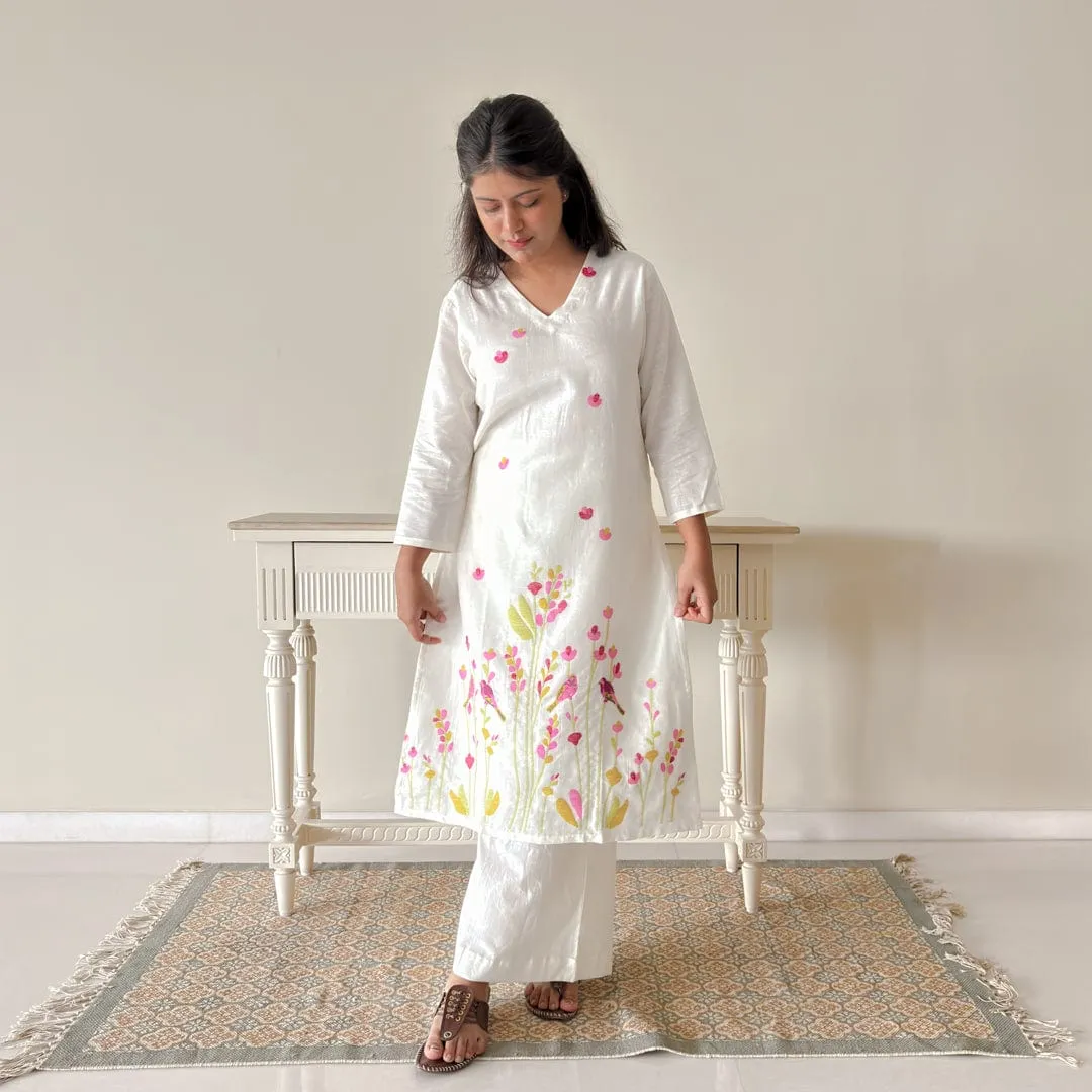 The Secret Garden Multi Color Handwoven Colors of Summer Linen Kurta Fabric (2.5 Meters) | and Cotton Pyjama (2.5 Meters) | Unstitched Combo Set