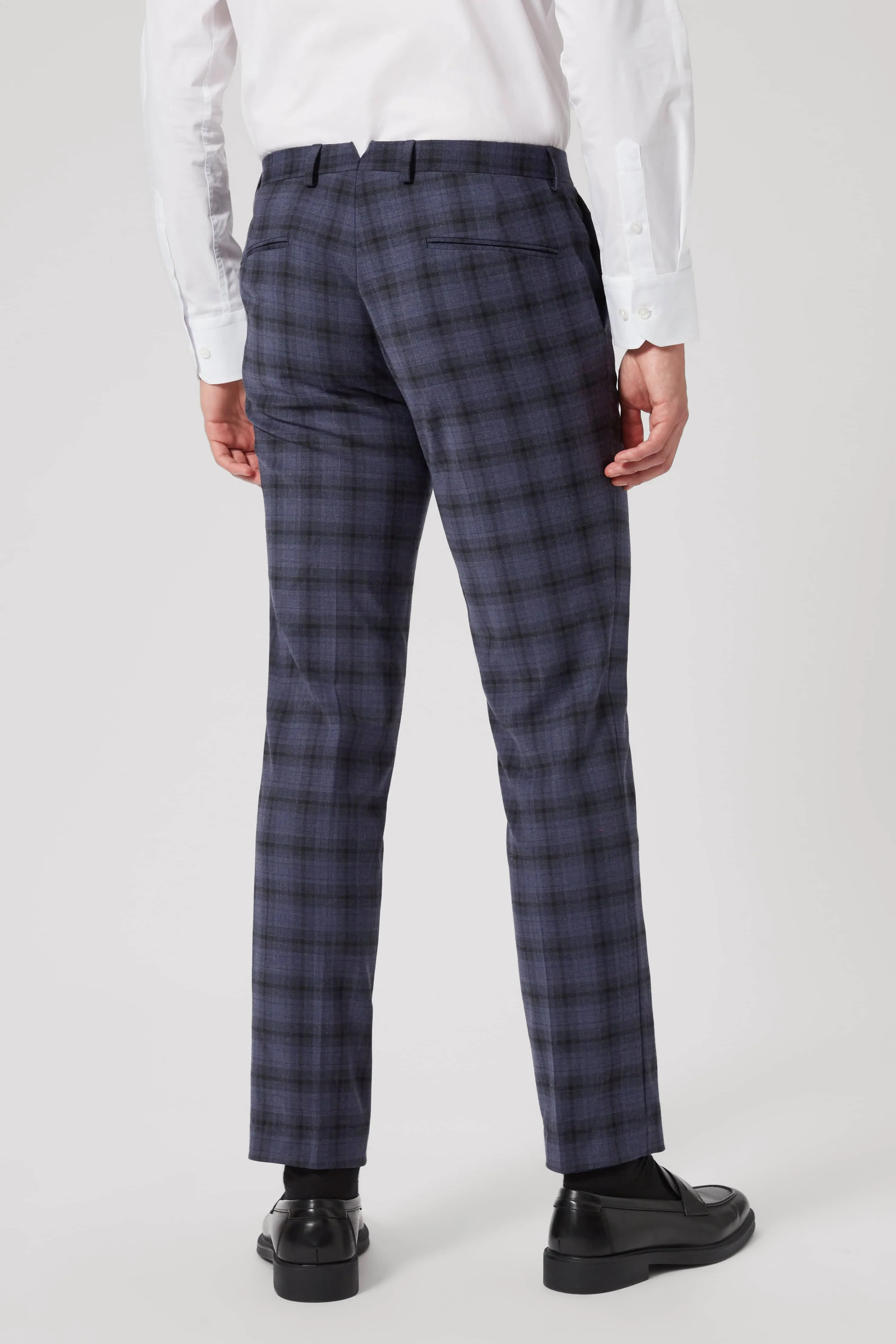 Timble Slim Fit Blue Check Wool Trousers - ARCHIVE