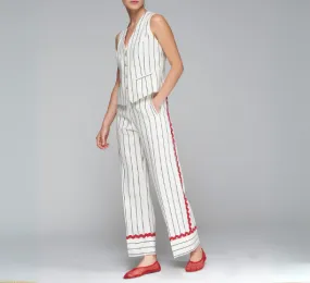 Vilagallo - Pinstripe Trousers with Ric Rac Trim in Black, White, and Red