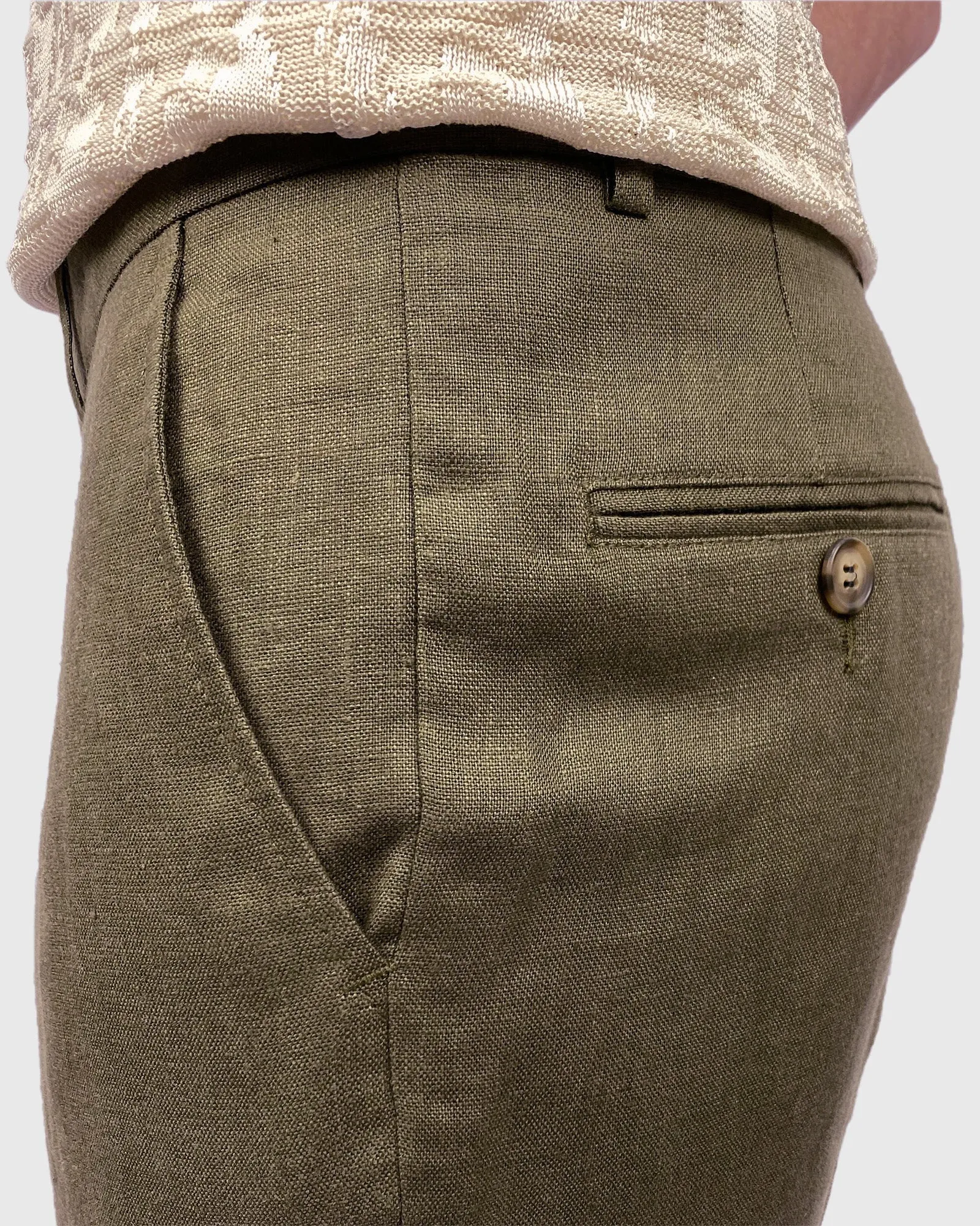 VINCENT & FRANKS S197641 SLIM KHAKI LINEN TROUSER