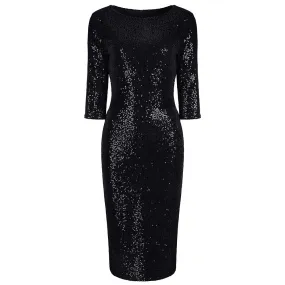 Vintage 1940s Black Velour Sequin Wiggle Dress