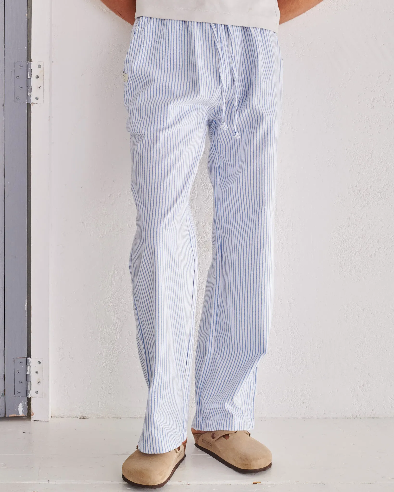 White & Blue Pinstripe Trousers