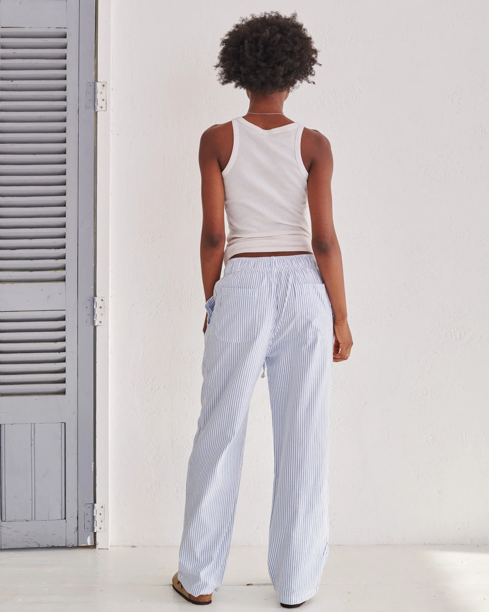 White & Blue Pinstripe Trousers