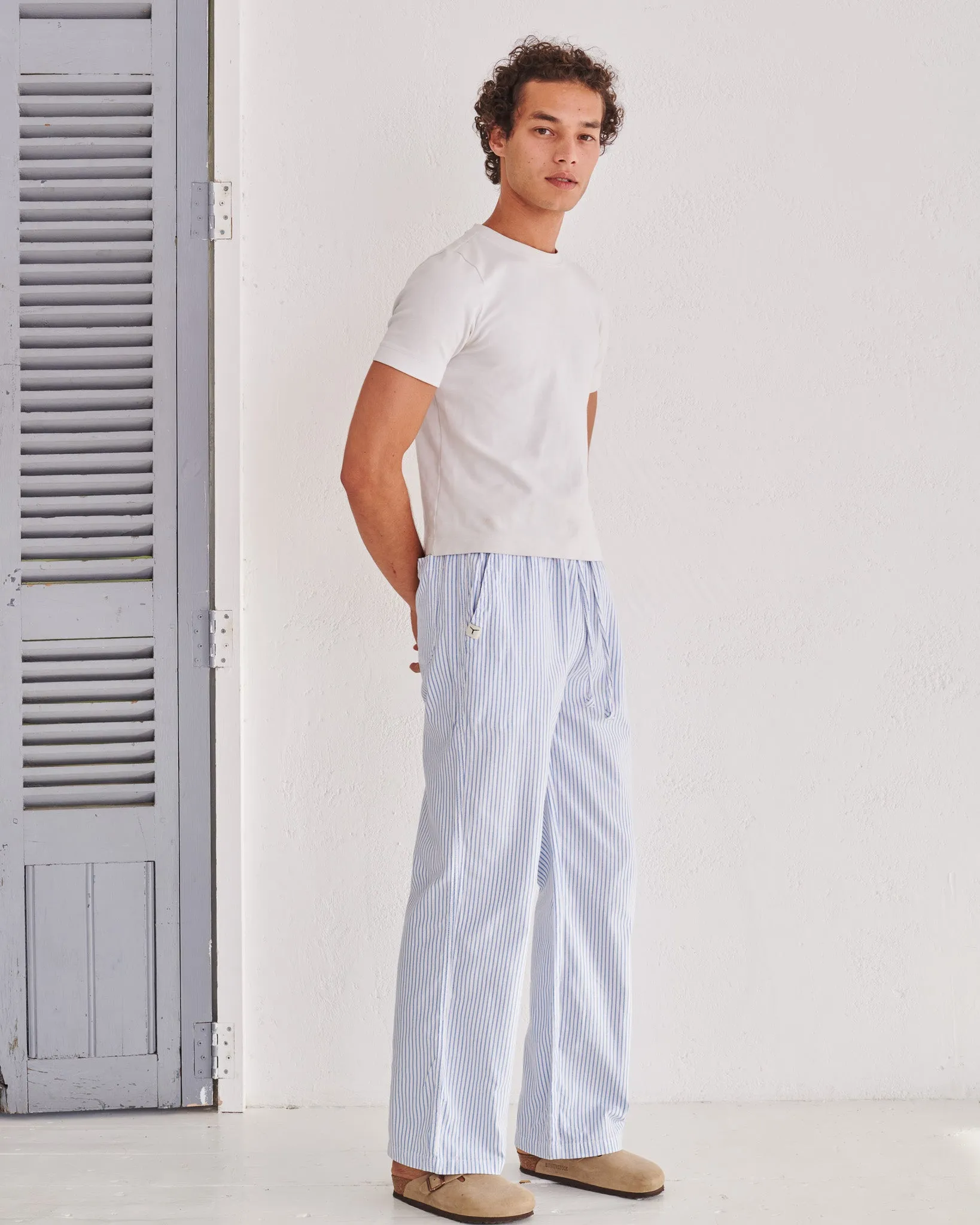 White & Blue Pinstripe Trousers