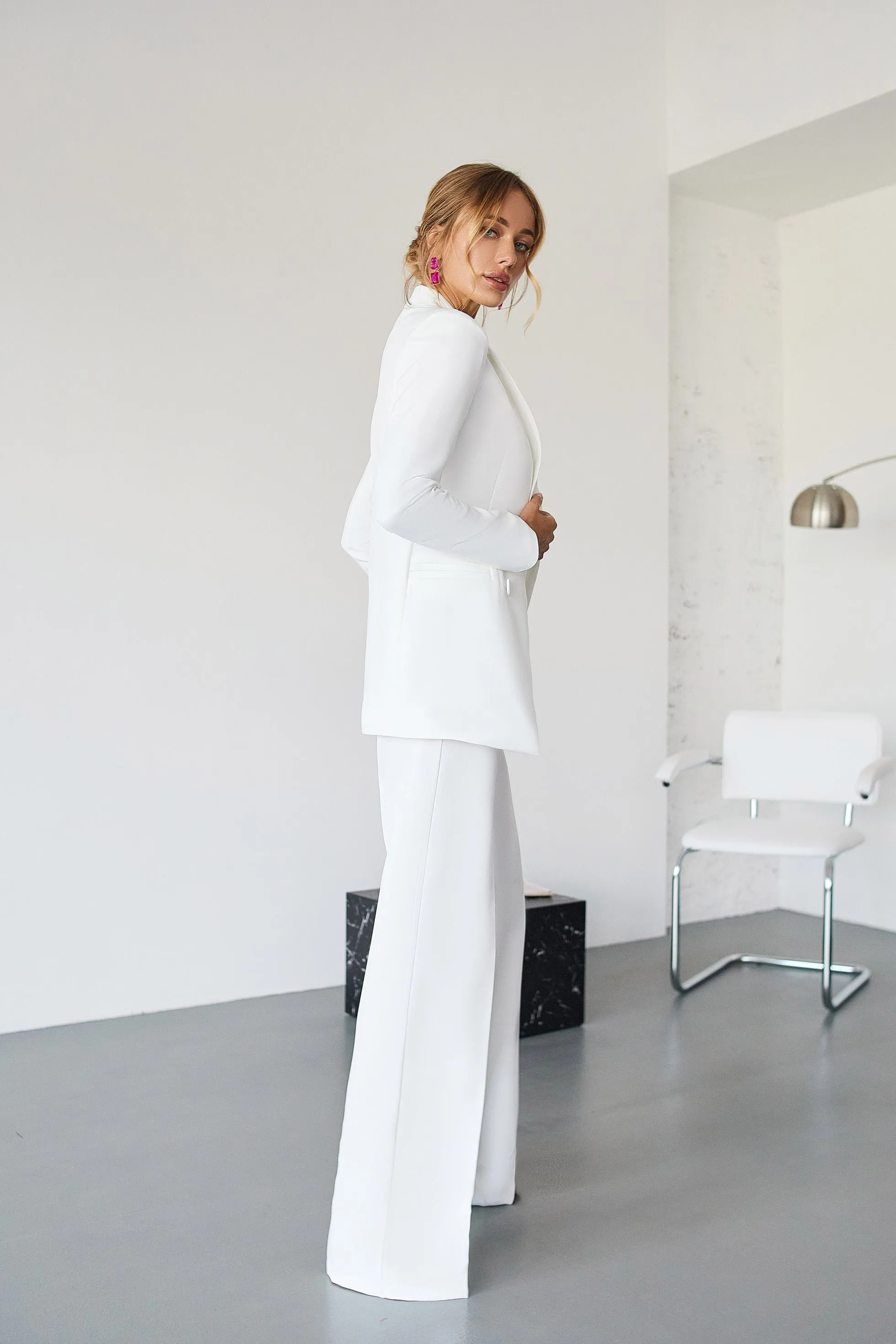 White Belted Double Breasted Suit 2-Piece