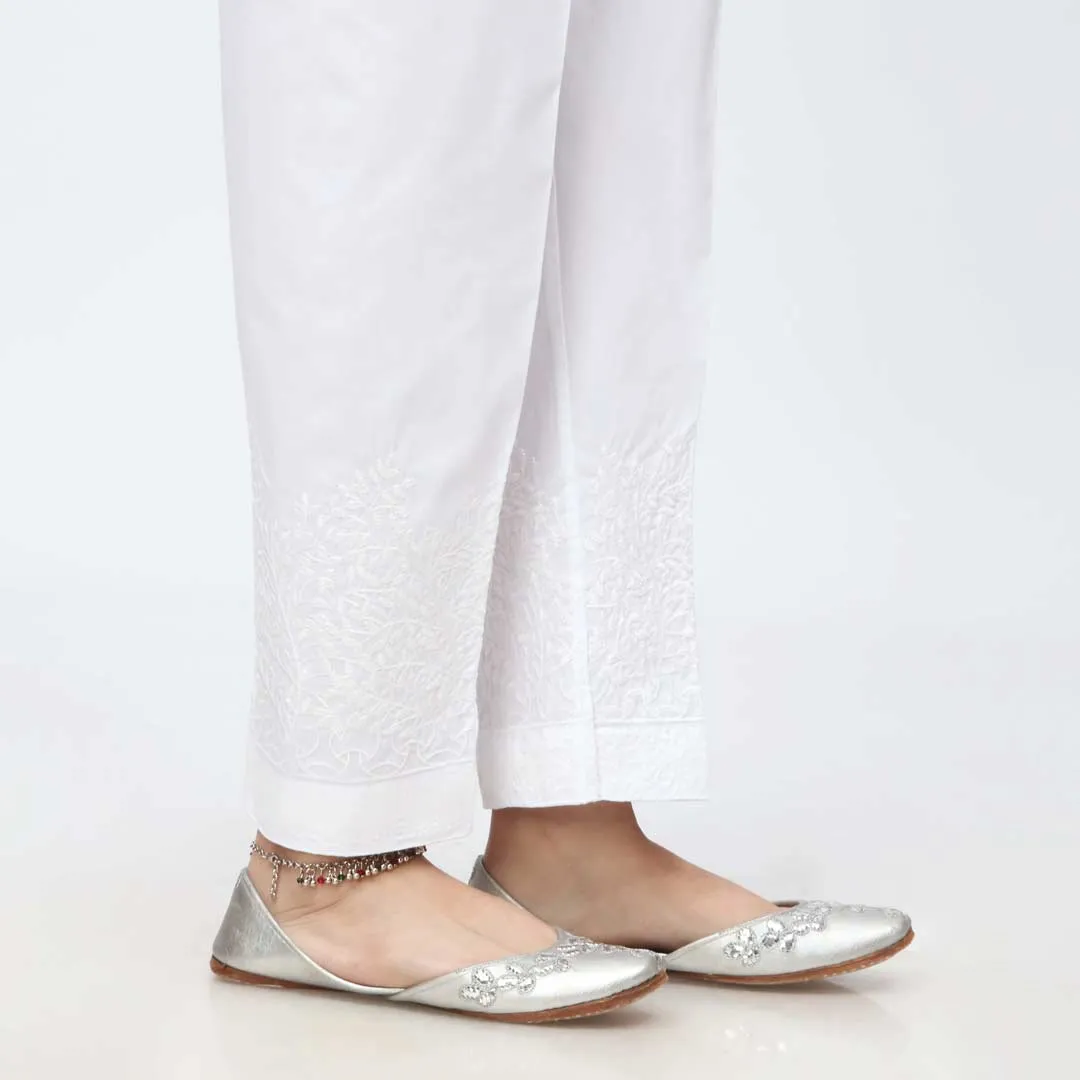 White Embroidered Cambric Slim Fit Trouser PW3674