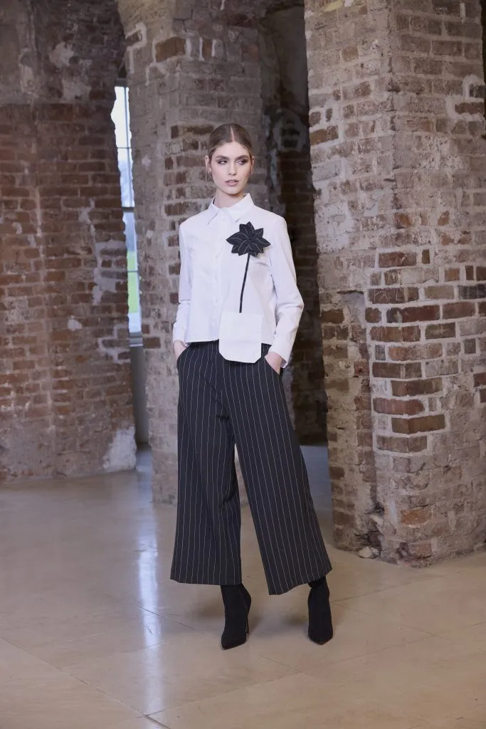 Wide Leg Pin Stripe Trouser in Black/White