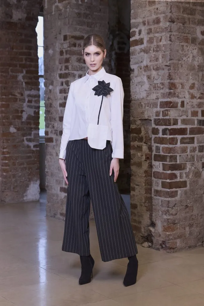 Wide Leg Pin Stripe Trouser in Black/White