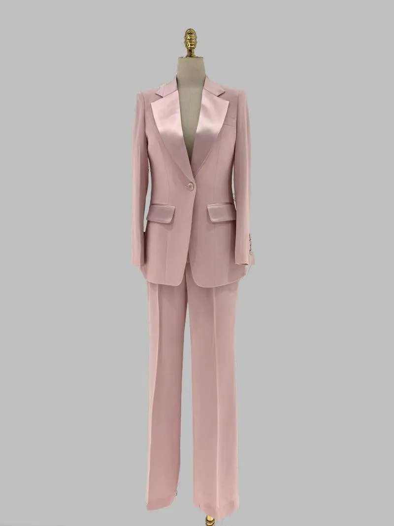 Wide Leg Women Pant Suit - Silk Satin Trouser Suit