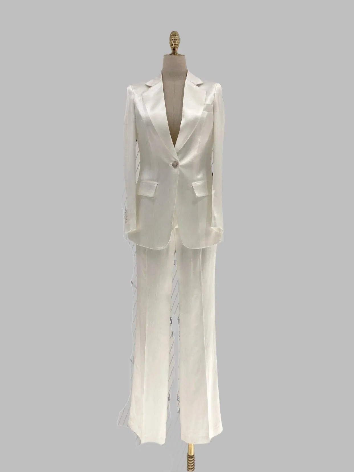 Wide Leg Women Pant Suit - Silk Satin Trouser Suit