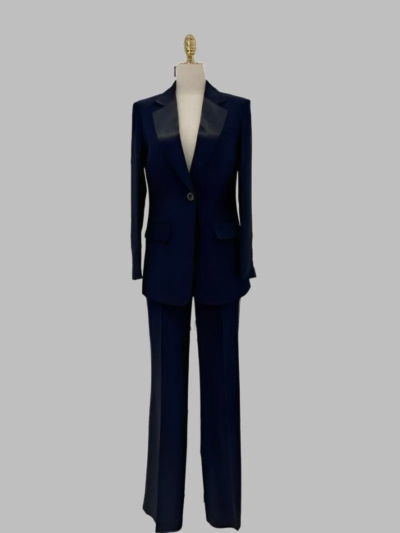 Wide Leg Women Pant Suit - Silk Satin Trouser Suit