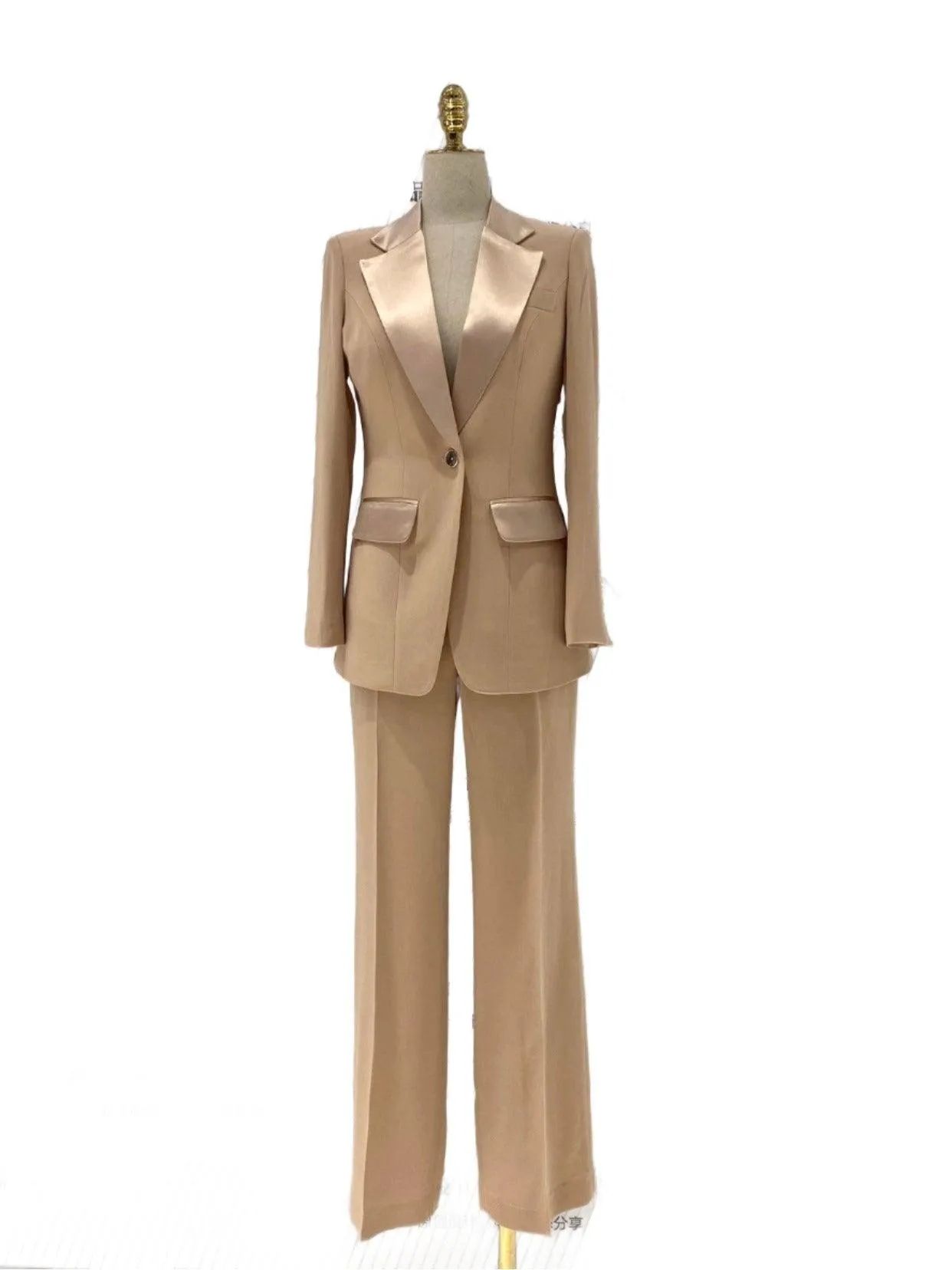 Wide Leg Women Pant Suit - Silk Satin Trouser Suit