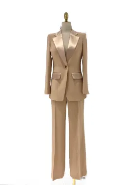 Wide Leg Women Pant Suit - Silk Satin Trouser Suit