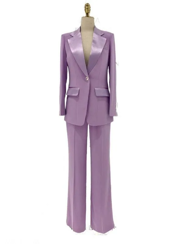 Wide Leg Women Pant Suit - Silk Satin Trouser Suit