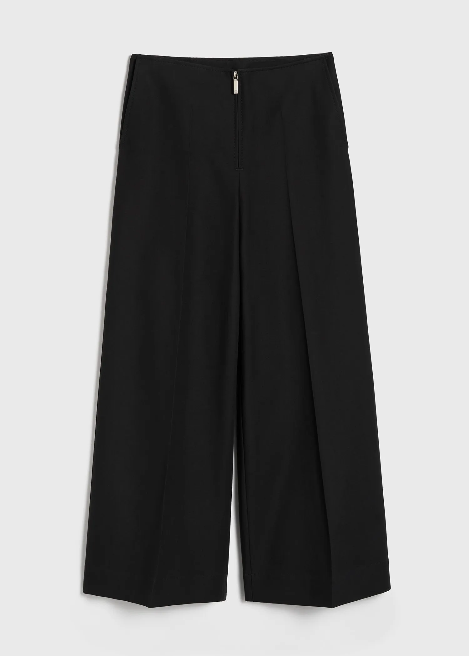 Zip-front wide trousers black