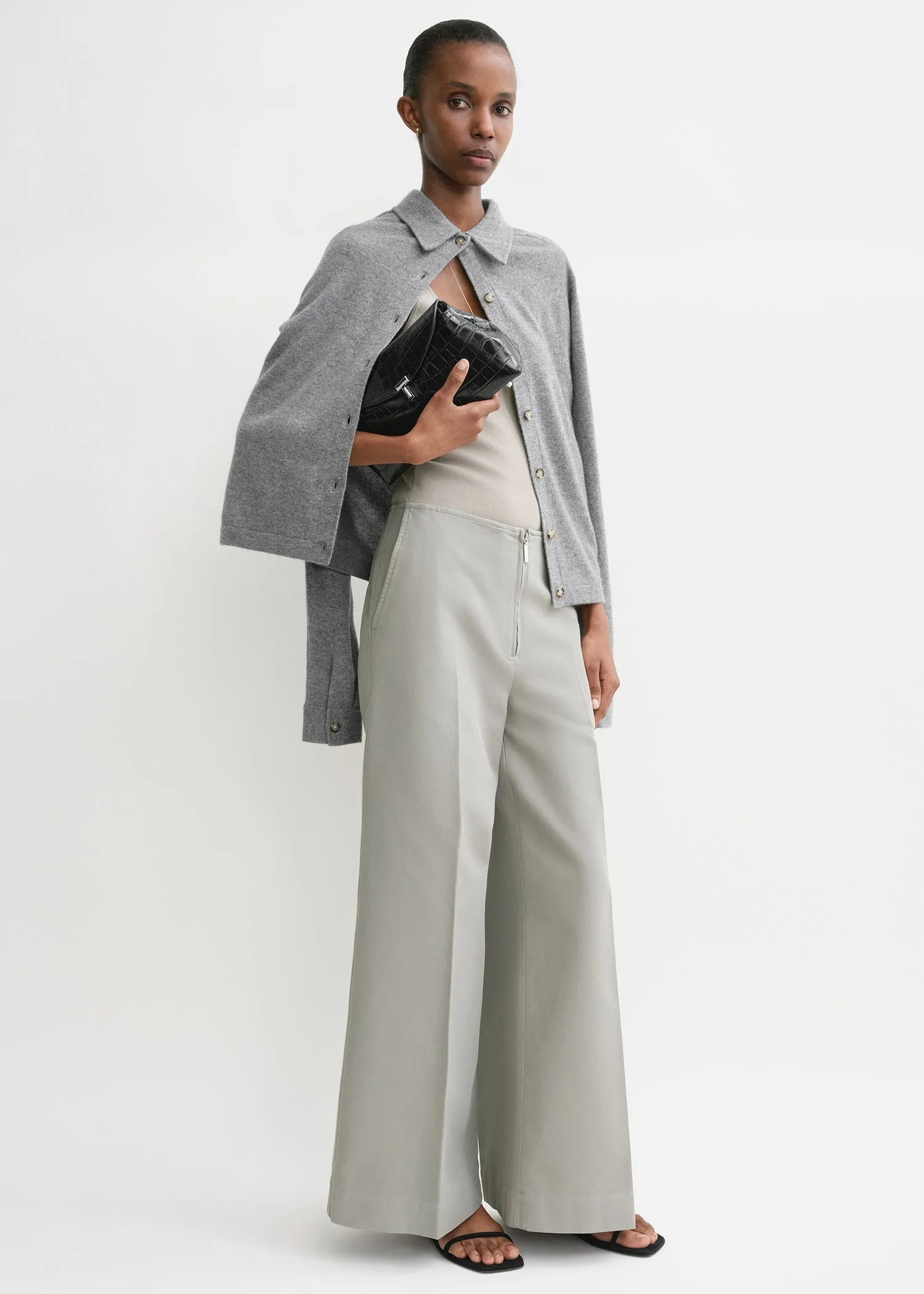 Zip-front wide trousers dove